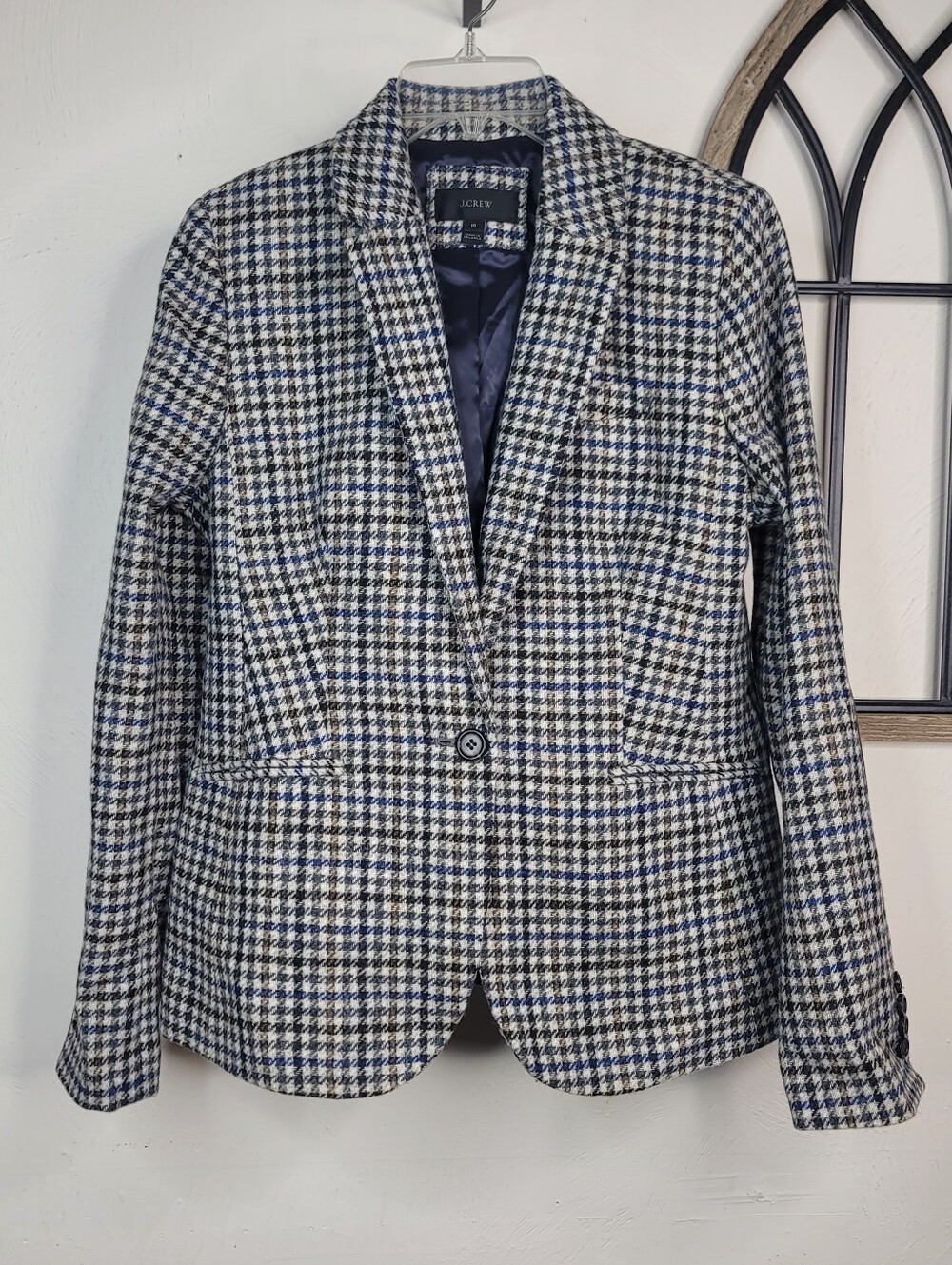 J. Crew Campbell Blazer Abraham Moon Tweed Houndstooth Patch Size 10 - Picture 2 of 10